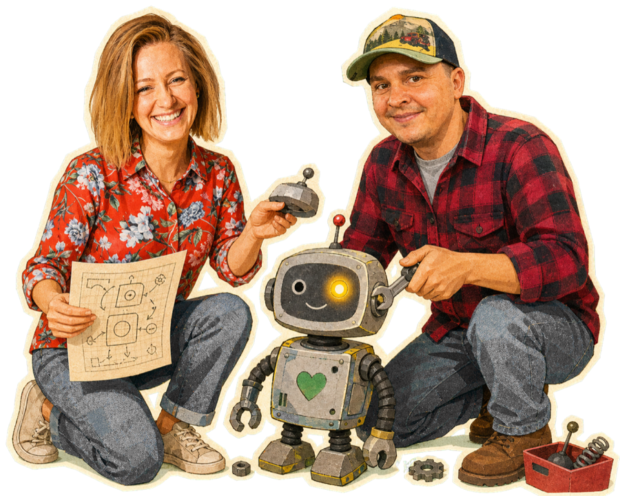Wycinanka: Kasia i Michał wspólnie składają robota-agenta